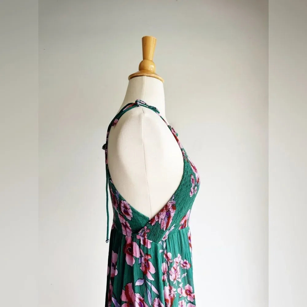 Free People Green Floral Maxi Dress with Pink Flowers - Picture 7 of 10
